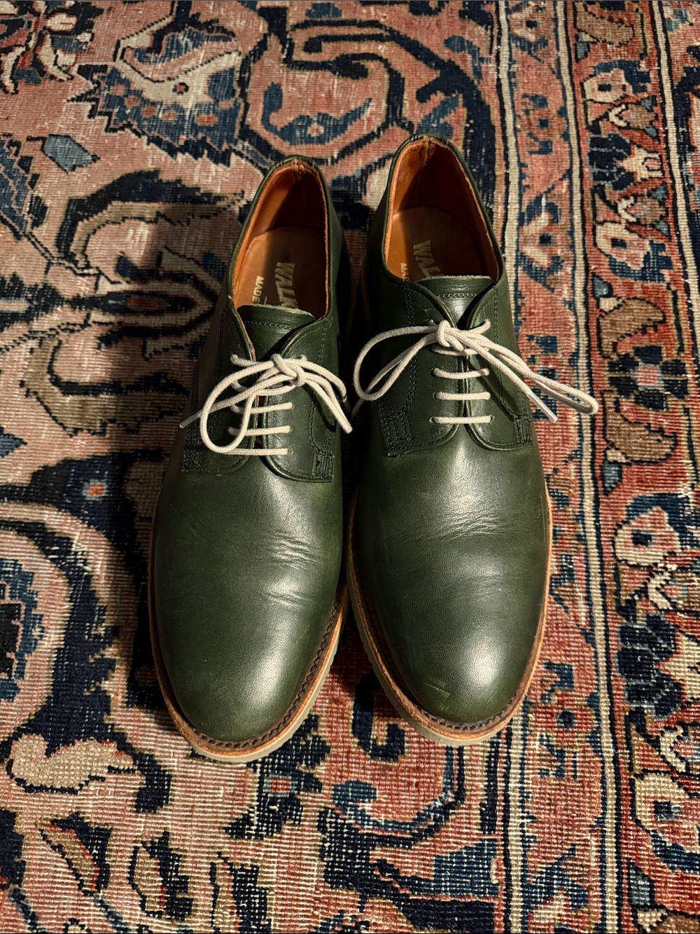Men's Walk-Over Leather Derby Shoes in Dark Green - Classic Lace-Up Made in USA